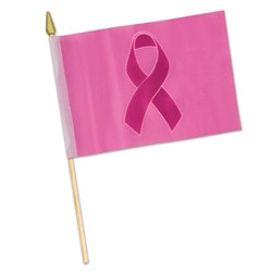 Pink Ribbon Rayon Flag (4 in x 6 in) - PartyCheap