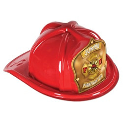 Red Junior Firefighter Hat (Gold Shield) - PartyCheap