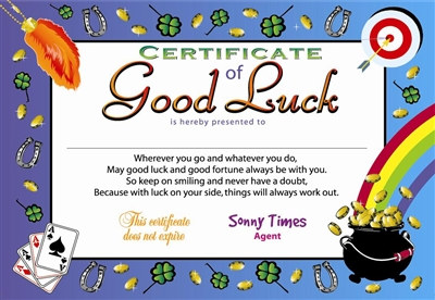 Certificate Of Good Luck Award Certificates (6 Certificates Pkg 